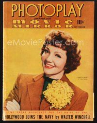 3d115 PHOTOPLAY magazine November 1941 smiling portrait of pretty Claudette Colbert by Paul Hesse!