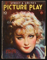 3d120 PICTURE PLAY magazine August 1934 portrait of Anna Sten by Irving Sinclair!