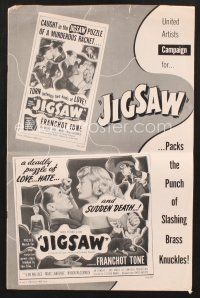 3d148 JIGSAW pressbook '49 Franchot Tone & Jean Wallace in a deadly puzzle of love & sudden death!