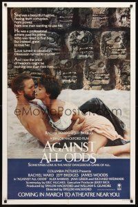 3e021 AGAINST ALL ODDS advance 1sh '84 Jeff Bridges makes out with Rachel Ward on the beach!