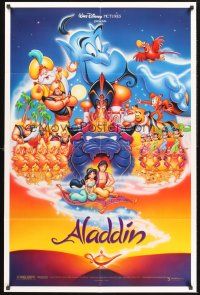 3e022 ALADDIN DS 1sh '92 classic Walt Disney Arabian fantasy cartoon, great art of cast!