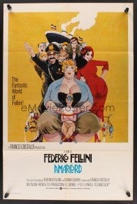 3e033 AMARCORD int'l 1sh '74 Federico Fellini classic comedy, Juliano Geleng artwork!