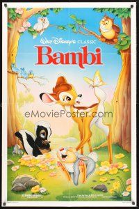 3e058 BAMBI 1sh R88 Walt Disney cartoon deer classic, great art with Thumper & Flower!
