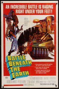 3e064 BATTLE BENEATH THE EARTH 1sh '68 cool sci-fi art of Kerwin Mathews & sexy Viviane Ventura!
