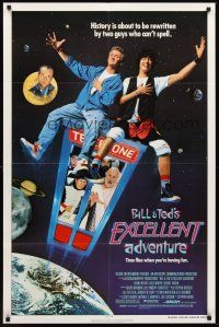 3e081 BILL & TED'S EXCELLENT ADVENTURE 1sh '89 Keanu Reeves, Socrates, Napoleon & Lincoln in booth!