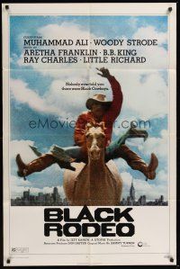 3e085 BLACK RODEO 1sh '72 Muhammad Ali, Woody Strode, black cowboy on horse in city image!