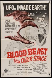 3e090 BLOOD BEAST FROM OUTER SPACE 1sh '66 UFOs invade Earth, creatures snatch sexy girls!