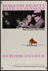 3e099 BONNIE & CLYDE 1sh '67 notorious crime duo Warren Beatty & Faye Dunaway!