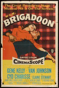 3e110 BRIGADOON 1sh '54 great romantic close up art of Gene Kelly & Cyd Charisse!