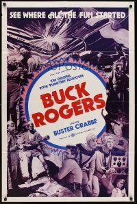 3e113 BUCK ROGERS 1sh R66 wild art & images from sci-fi Buster Crabbe serial!