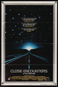 3e167 CLOSE ENCOUNTERS OF THE THIRD KIND silver border 1sh '77 Steven Spielberg sci-fi classic!