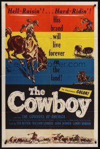 3e196 COWBOY 1sh '54 William Conrad narrates documentary about hell-raisin' & hard ridin' cowboys!