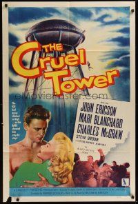 3e208 CRUEL TOWER 1sh '56 the higher they climb, the closer they get to terror!