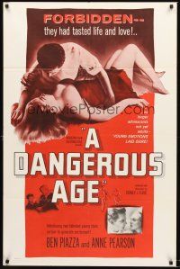 3e214 DANGEROUS AGE 1sh '59 romantic art of Ben Piazza & super sexy Annie Pearson!