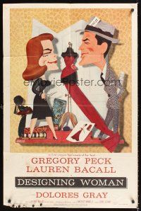 3e238 DESIGNING WOMAN style B 1sh '57 best art of Gregory Peck & Lauren Bacall by Jacques Kapralik!