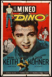 3e253 DINO 1sh '57 huge super close up of troubled teen Sal Mineo, plus full-length image too!