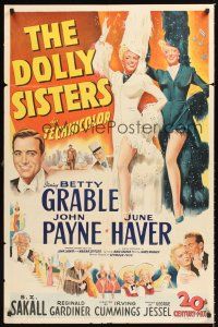 3e264 DOLLY SISTERS 1sh '45 sexy entertainers Betty Grable & June Haver in really wild outfits!