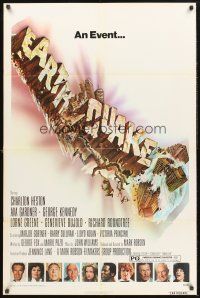 3e292 EARTHQUAKE 1sh '74 Charlton Heston, Ava Gardner, cool Joseph Smith disaster title art!