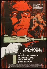 3e086 BLACK WINDMILL English 1sh '74 cool art of Michael Caine & MAC-10 by Cesselon, Don Siegel