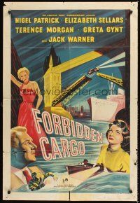 3e366 FORBIDDEN CARGO English 1sh '56 drug smuggling, cool film noir artwork!