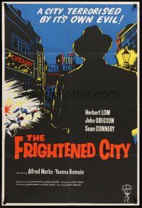 3e382 FRIGHTENED CITY English 1sh '61 early Sean Connery, Herbert Lom, really cool crime artwork!