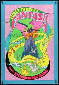 3e329 FANTASIA 1sh R70 cool psychedelic artwork, Disney musical cartoon classic!