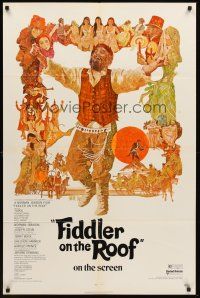 3e336 FIDDLER ON THE ROOF 1sh '71 cool artwork of Topol & cast by Ted CoConis!