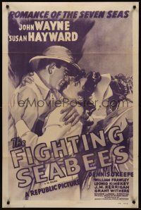 3e340 FIGHTING SEABEES 1sh R54 close-up romantic art of John Wayne & Susan Hayward!