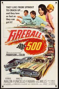 3e343 FIREBALL 500 1sh '66 Frankie Avalon & sexy Annette Funicello, cool stock car racing art!