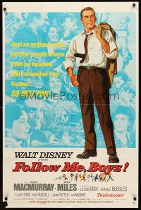 3e362 FOLLOW ME BOYS 1sh '66 Fred MacMurray leads Boy Scouts, young Kurt Russell, Walt Disney!