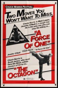 3e368 FORCE OF ONE/OCTAGON 1sh '81 martial arts double bill starring Chuck Norris!