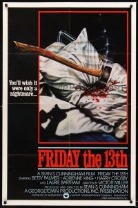 3e379 FRIDAY THE 13th int'l 1sh '80 Joann art of axe in pillow, wish it was a nightmare!