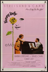 3e392 FUNNY LADY 1sh '75 Barbra Streisand watches James Caan play piano!