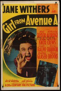 3e410 GIRL FROM AVENUE A 1sh '40 wacky image of shouting Jane Withers!