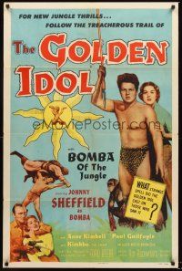 3e423 GOLDEN IDOL 1sh '54 full-length Johnny Sheffield as Bomba with spear!