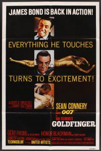 3e425 GOLDFINGER 1sh R80 three great images of Sean Connery as James Bond 007!