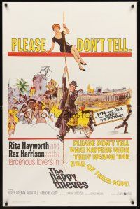 3e445 HAPPY THIEVES 1sh '62 cool artwork of Rita Hayworth & Rex Harrison stealing painting!