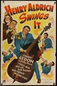 3e460 HENRY ALDRICH SWINGS IT style A 1sh '43 Jimmy Lydon in the title role, cool band image!