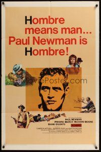 3e469 HOMBRE 1sh '66 Paul Newman, Fredric March, directed by Martin Ritt, it means man!