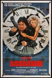 3e482 HOUR OF THE ASSASSIN 1sh '86 Robert Vaughn, action art of Erik Estrada & sexy Laura Burton!