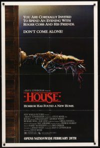 3e483 HOUSE advance 1sh '86 great artwork of severed hand ringing doorbell, don't come alone!