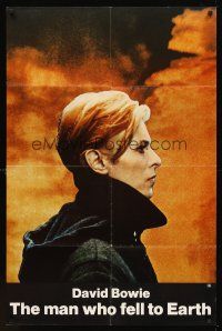 3e595 MAN WHO FELL TO EARTH 1sh '76 Nicolas Roeg, David Bowie close up profile!
