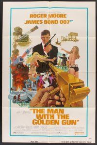 3e596 MAN WITH THE GOLDEN GUN 1sh '74 art of Roger Moore as James Bond by Robert McGinnis!