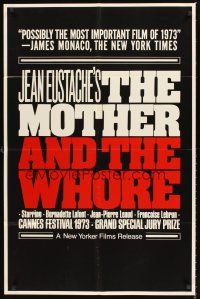 3e641 MOTHER & THE WHORE 1sh '73 Jean Eustache, Jean-Pierre Leaud, Bernadette Lafont