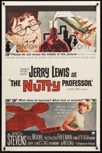 3e682 NUTTY PROFESSOR 1sh '63 wacky Jerry Lewis directs & stars w/pretty Stella Stevens!