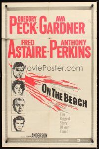 3e694 ON THE BEACH 1sh '59 art of Gregory Peck, Ava Gardner, Fred Astaire & Anthony Perkins!
