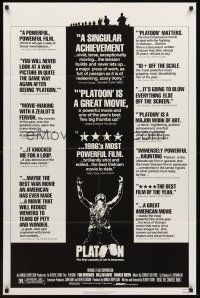 3e741 PLATOON reviews 1sh '86 Oliver Stone, Tom Berenger, Willem Dafoe, Vietnam War!
