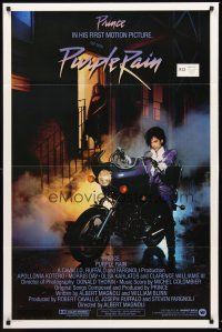 3e759 PURPLE RAIN int'l 1sh '84 Prince riding motorcycle, in his first motion picture!