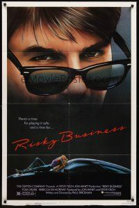 3e786 RISKY BUSINESS 1sh '83 classic close up artwork image of Tom Cruise in cool shades!
