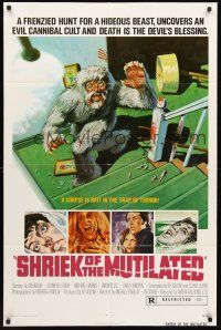 3e825 SHRIEK OF THE MUTILATED 1sh '74 Michael Findlay horror, wild art of hideous beast on stairs!